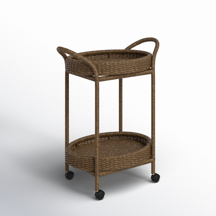 Brown Oval Rattan Bar Cart with Storage