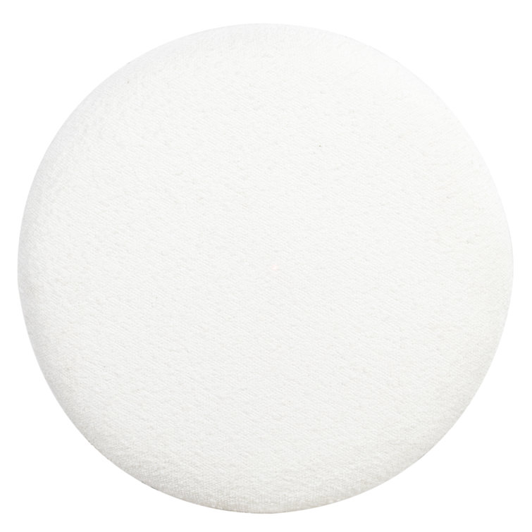 Ivory Round Boucle Storage Ottoman with Wooden Legs