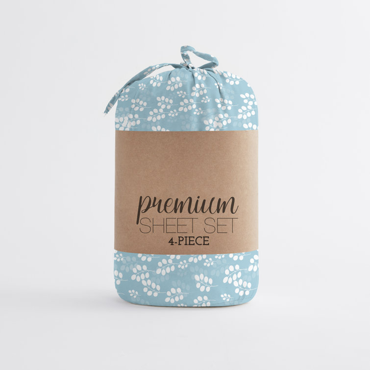 Pale Blue Floral Microfiber Twin Sheet Set