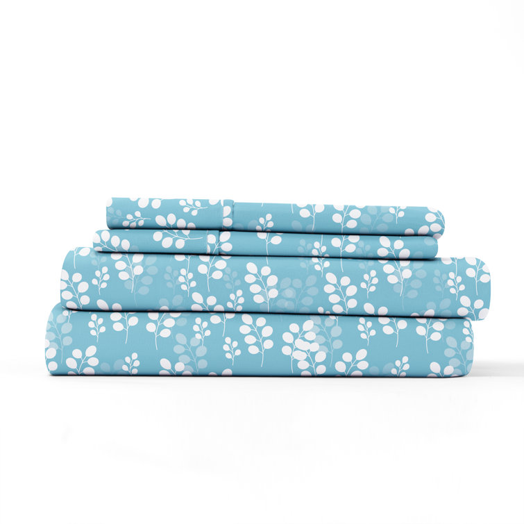 Pale Blue Floral Microfiber Twin Sheet Set