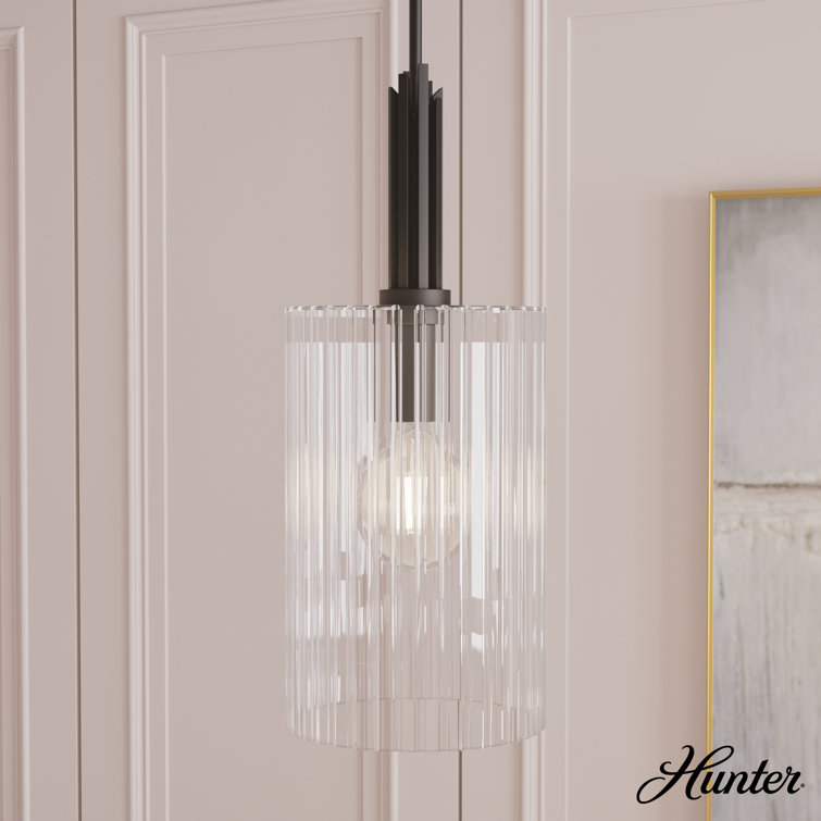 Matte Black Cylinder Pendant Light with Clear Fluted Glass Shade