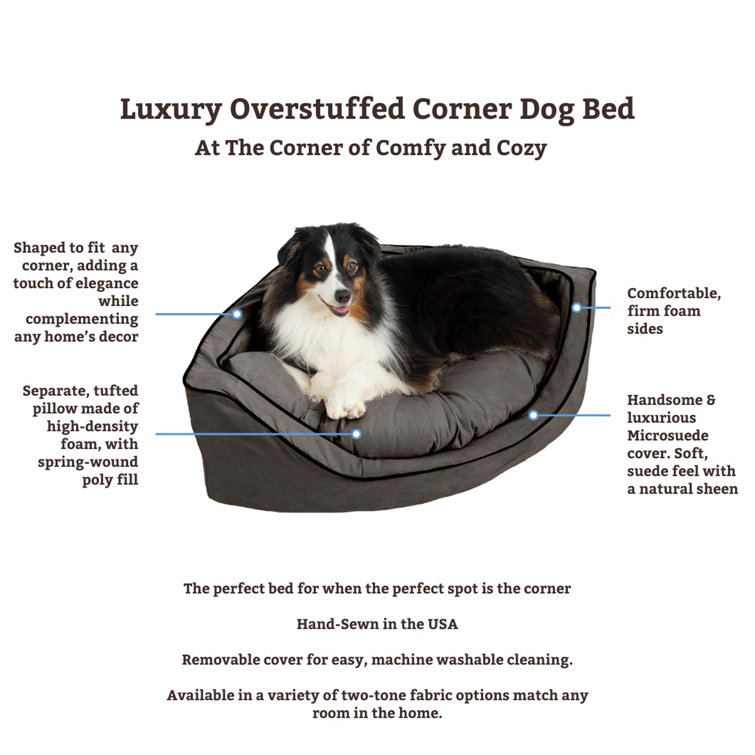 Small Buckskin and Java Microsuede Corner Dog Bed