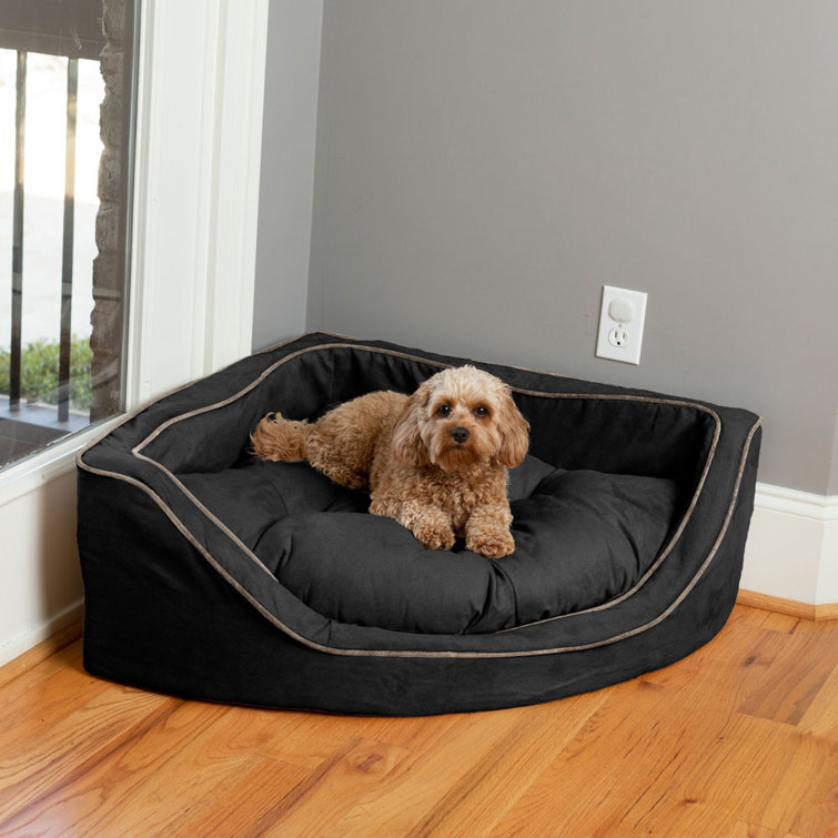 Medium Black Microsuede Bolster Pet Bed with Removable Cover