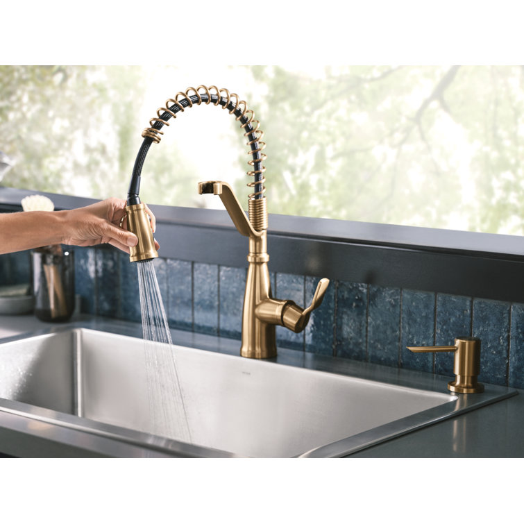 Bronzed Gold High Arc Pull-Down Kitchen Faucet with Soap Dispenser
