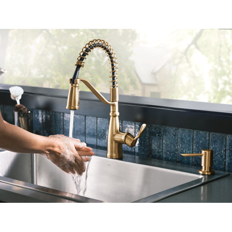 Bronzed Gold High Arc Pull-Down Kitchen Faucet with Soap Dispenser