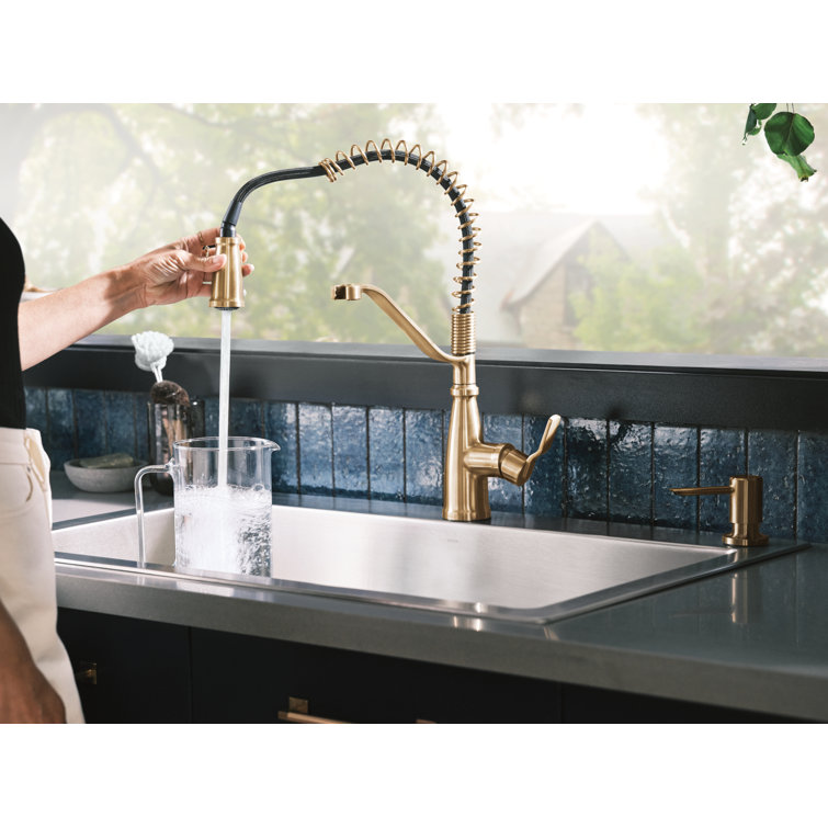 Bronzed Gold High Arc Pull-Down Kitchen Faucet with Soap Dispenser