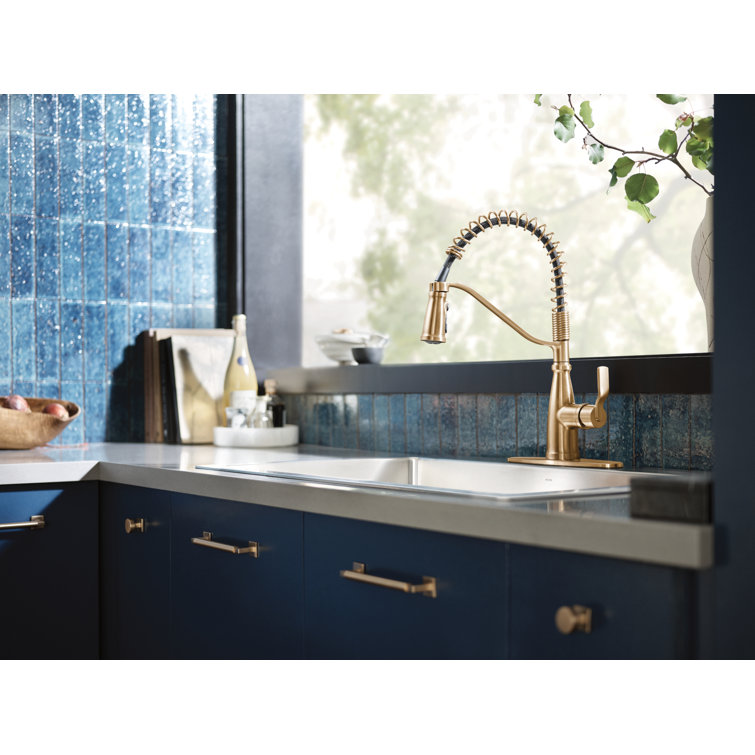 Bronzed Gold High Arc Pull-Down Kitchen Faucet with Soap Dispenser
