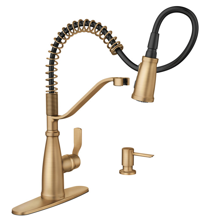 Bronzed Gold High Arc Pull-Down Kitchen Faucet with Soap Dispenser