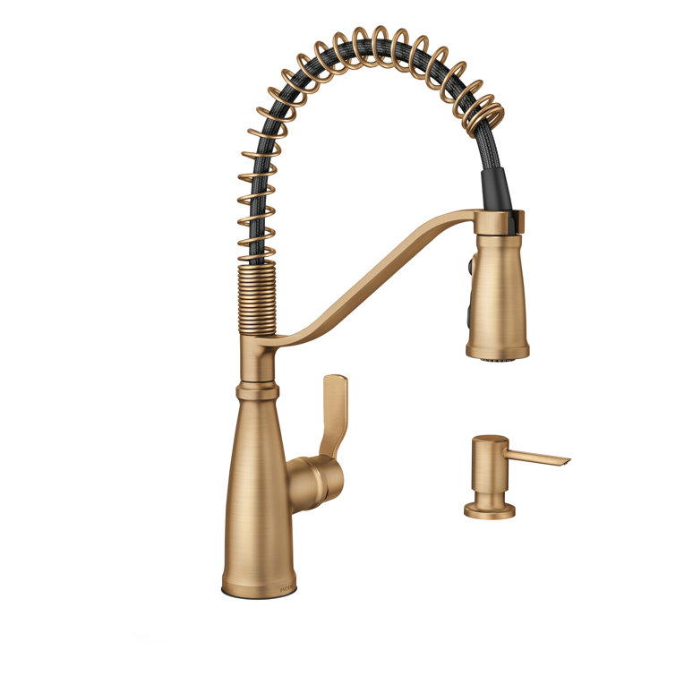 Bronzed Gold High Arc Pull-Down Kitchen Faucet with Soap Dispenser