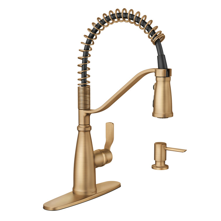 Bronzed Gold High Arc Pull-Down Kitchen Faucet with Soap Dispenser