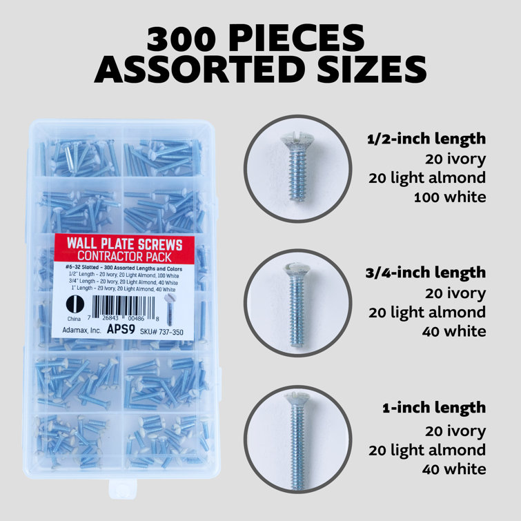 Adamax 6/32-Inch Slotted Wall Plate Screws Assorted Kit