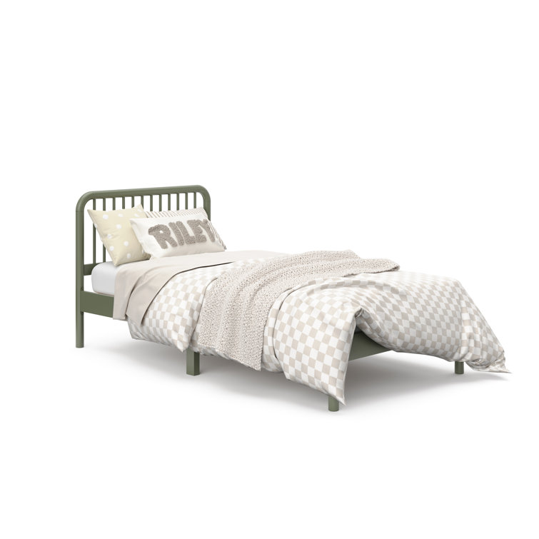 Olive Twin Bed with Pine Wood Frame and Drawer
