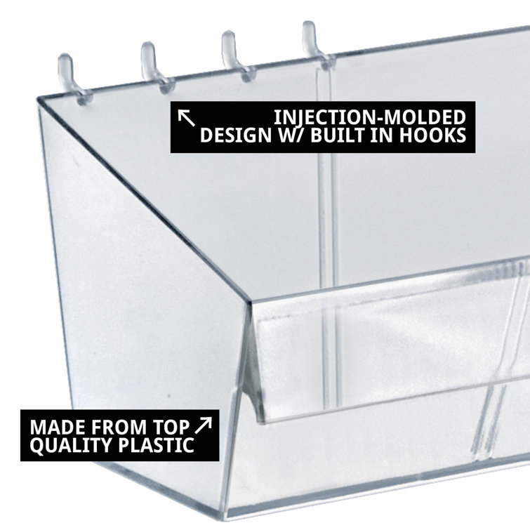 Clear Acrylic 13 Inch Wide Divider Bin for Pegboard or Slatwall, 4-Pack
