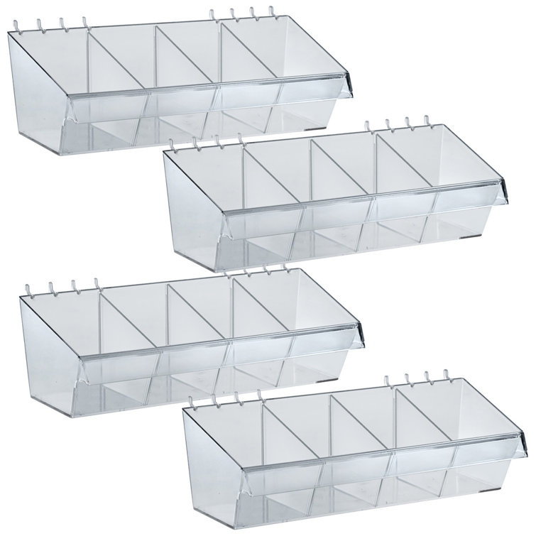 Clear Acrylic 13 Inch Wide Divider Bin for Pegboard or Slatwall, 4-Pack