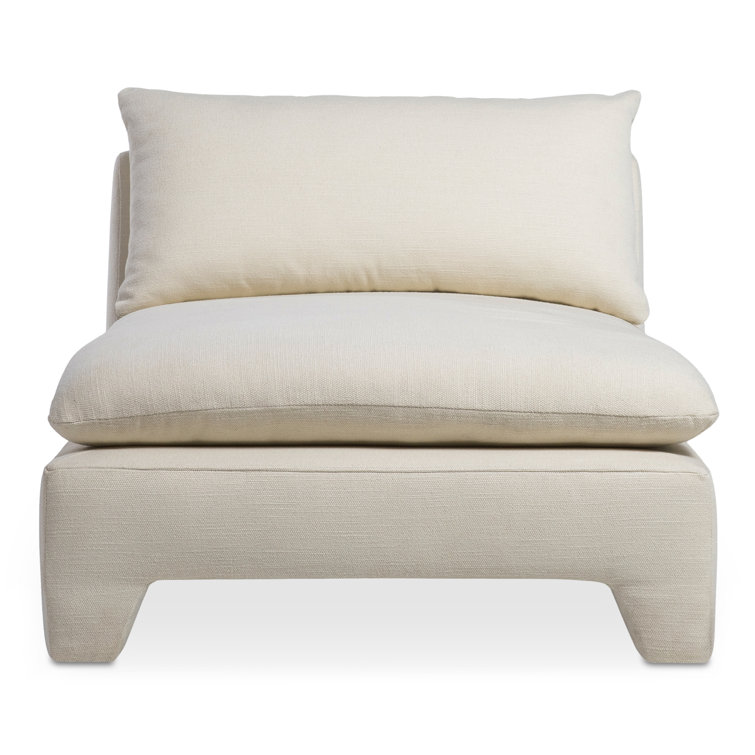 Cream Upholstered Lounge Chair with Pillow Back and Plywood Frame