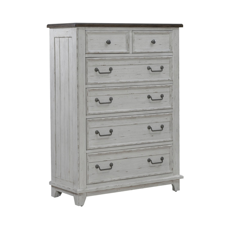 King White Wood Panel Bed with Dresser and Mirror