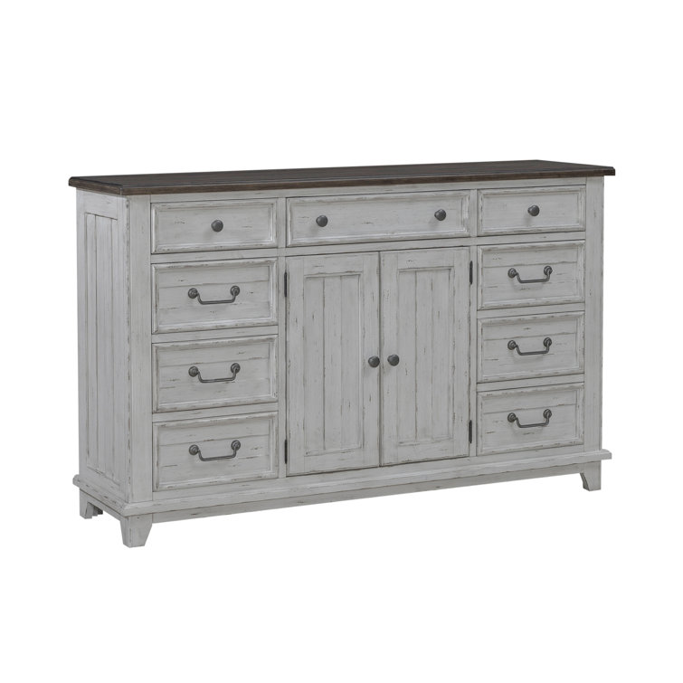 King White Wood Panel Bed with Dresser and Mirror