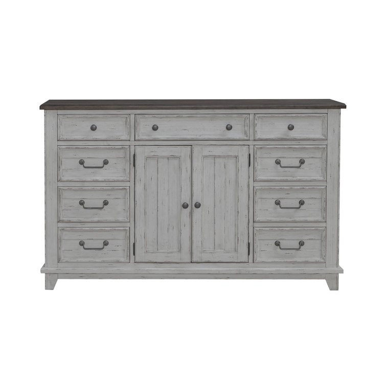 King White Wood Panel Bed with Dresser and Mirror