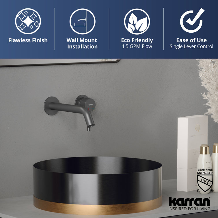 Gunmetal Gray Brass Single Handle Wall-Mount Bathroom Faucet