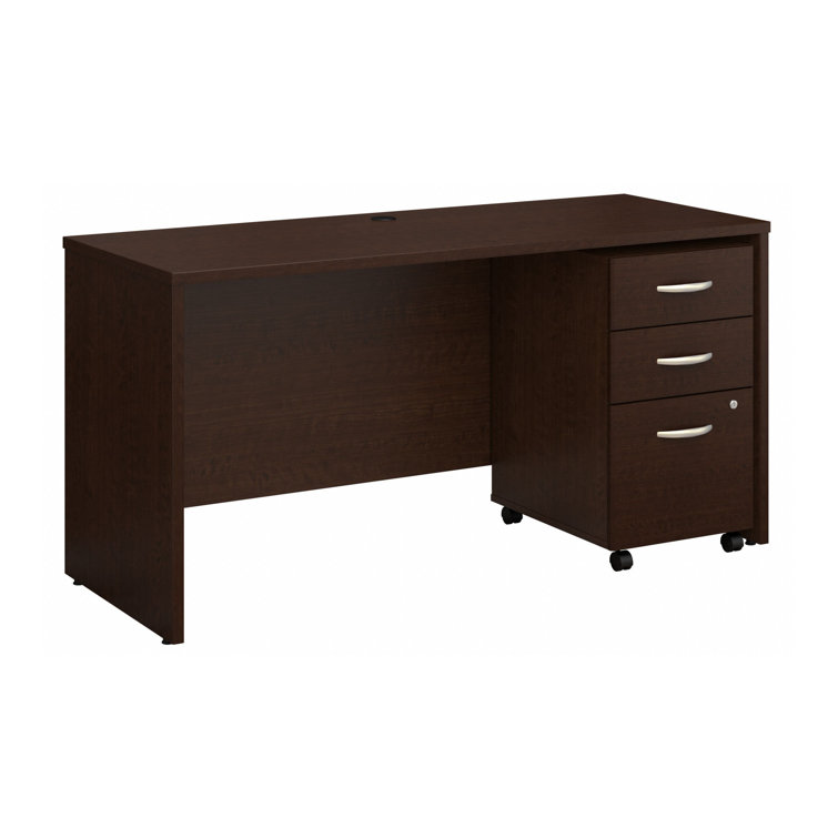 Mocha Cherry 60'' Wood Office Desk with Mobile Filing Cabinet