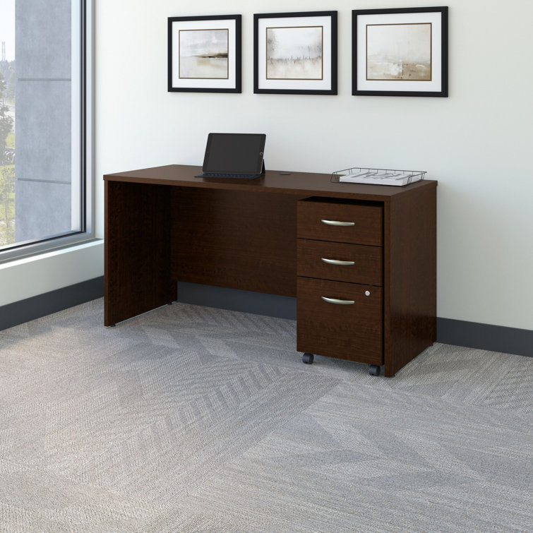 Mocha Cherry 60'' Wood Office Desk with Mobile Filing Cabinet
