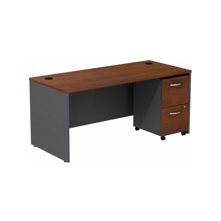 Hansen Cherry and Graphite Gray 66W Office Desk with Mobile Pedestal