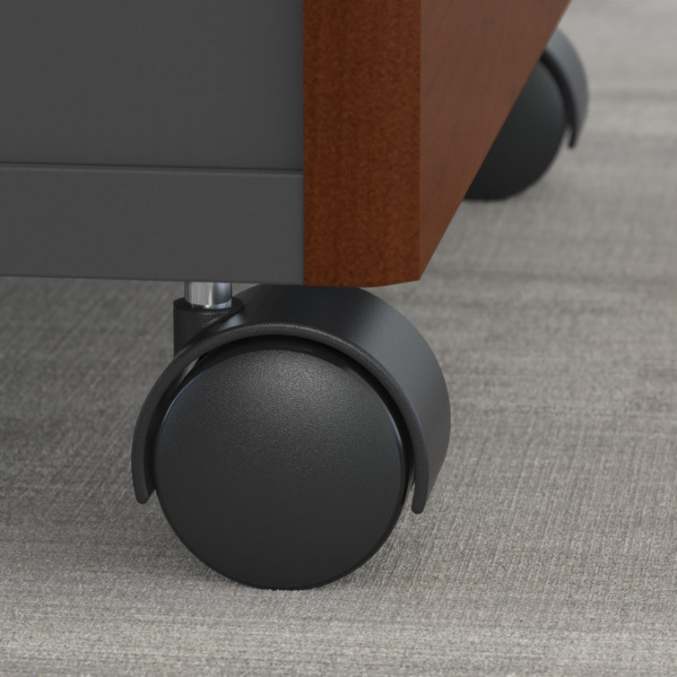 Hansen Cherry & Graphite Gray Adjustable L-Shaped Standing Desk with File Cabinet