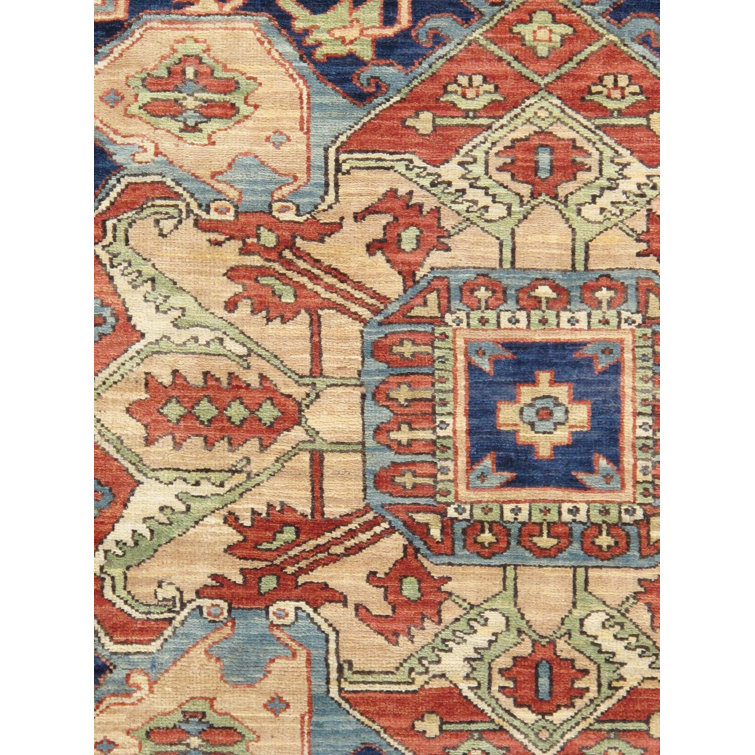 Hand-Knotted Ivory and Navy Wool Oriental Rug, 12' x 15'