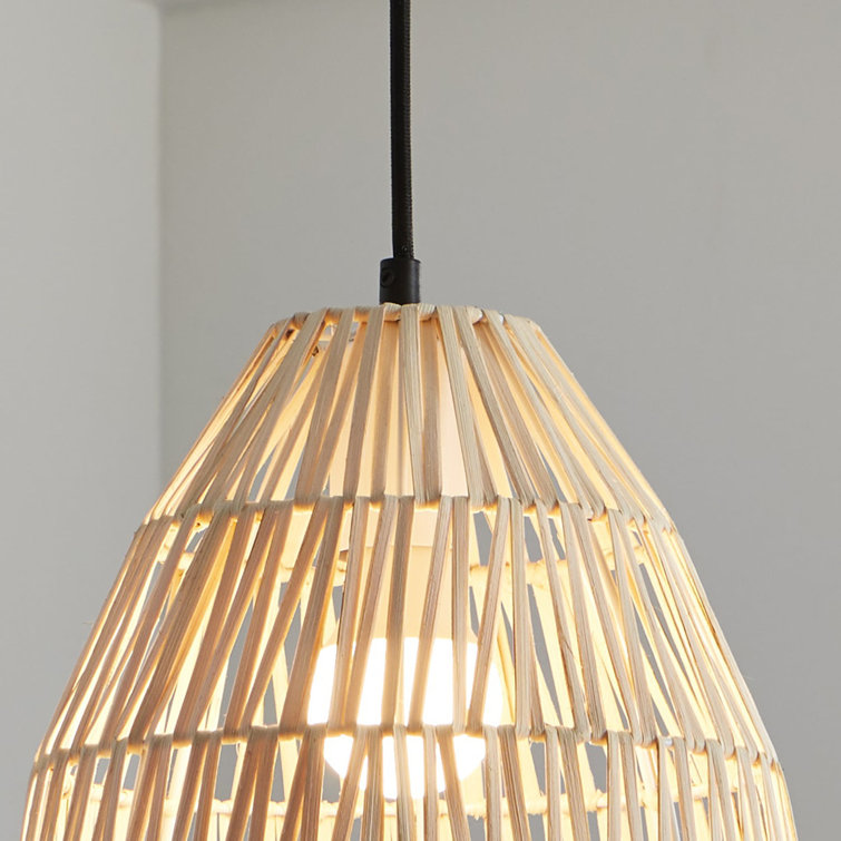 Matte Black and Woven Rattan Lantern Pendant Light