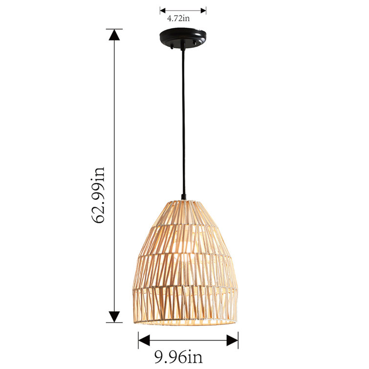 Matte Black and Woven Rattan Lantern Pendant Light