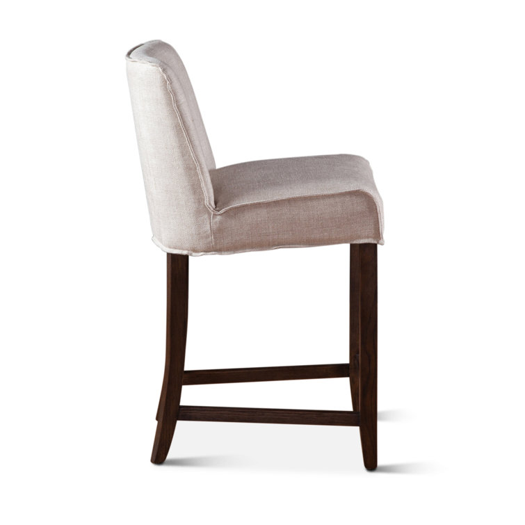Beige Linen Upholstered Side Chair with Dark Wood Legs