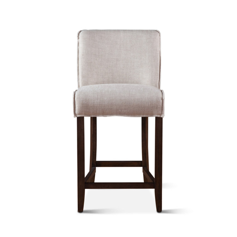 Beige Linen Upholstered Side Chair with Dark Wood Legs