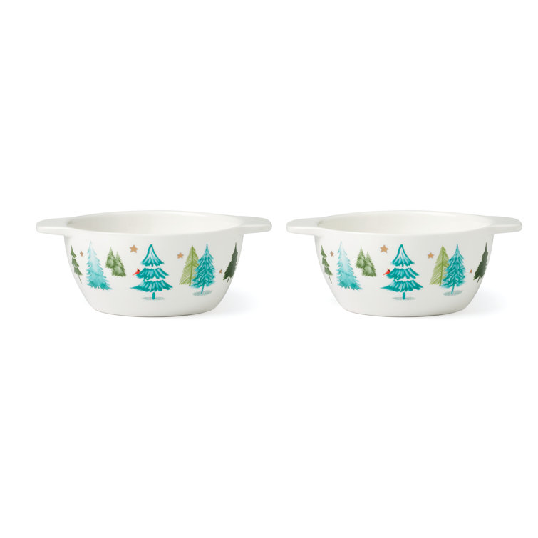 Festive Ceramic Soup Bowls with Holiday Tree Design, Set of 2