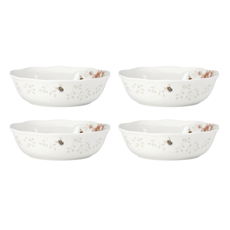 White Floral Ceramic Soup Bowls, Set of 4
