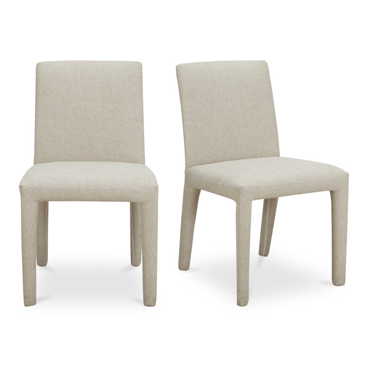 Beige Upholstered Dining Chairs with Wood Legs, Set of 2