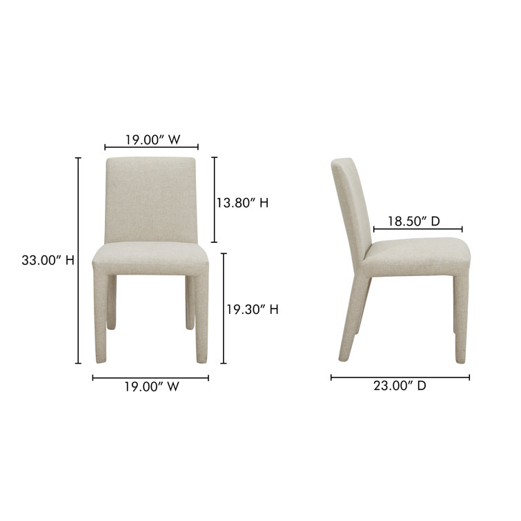 Beige Upholstered Dining Chairs with Wood Legs, Set of 2
