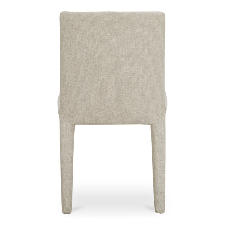 Beige Upholstered Dining Chairs with Wood Legs, Set of 2