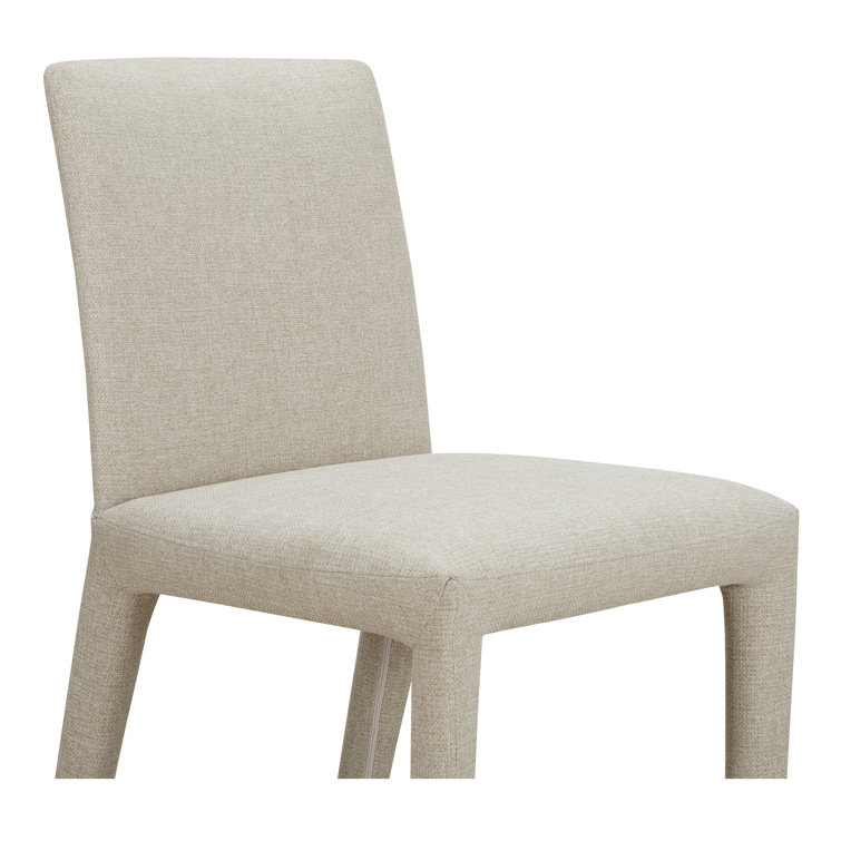 Beige Upholstered Dining Chairs with Wood Legs, Set of 2