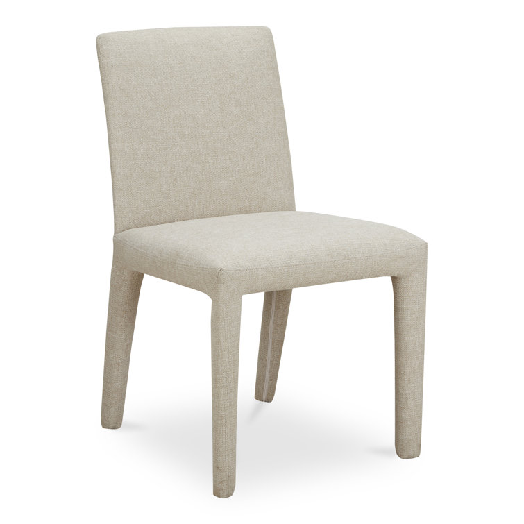 Beige Upholstered Dining Chairs with Wood Legs, Set of 2