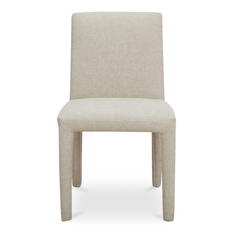 Beige Upholstered Dining Chairs with Wood Legs, Set of 2