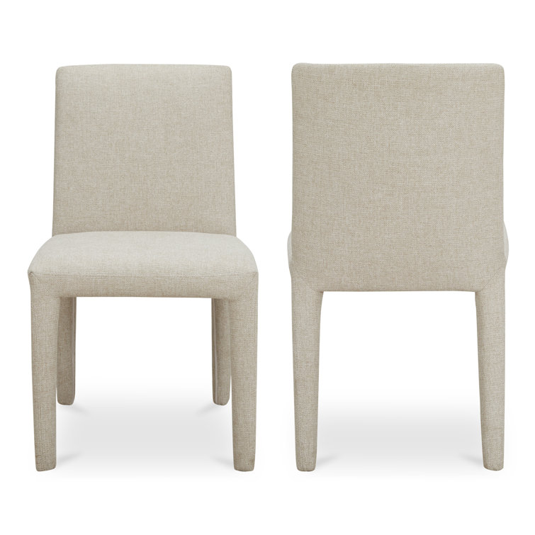 Beige Upholstered Dining Chairs with Wood Legs, Set of 2