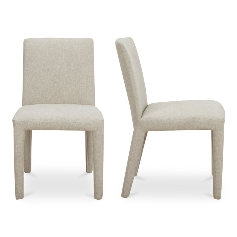Beige Upholstered Dining Chairs with Wood Legs, Set of 2