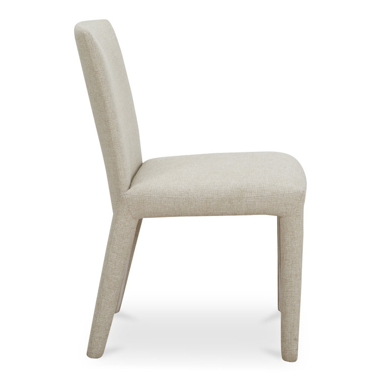 Beige Upholstered Dining Chairs with Wood Legs, Set of 2