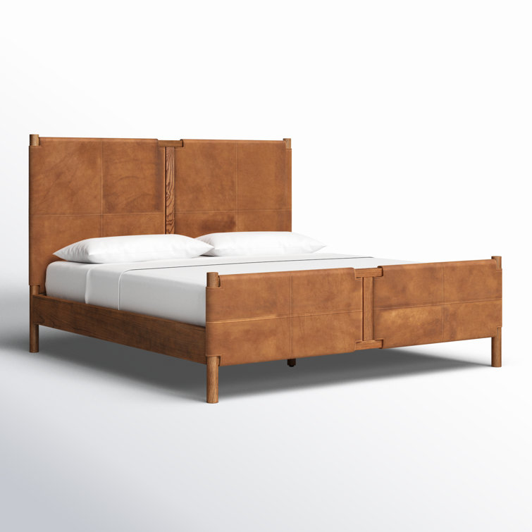 Queen Heirloom Sienna Leather Upholstered Bed with Wood Frame