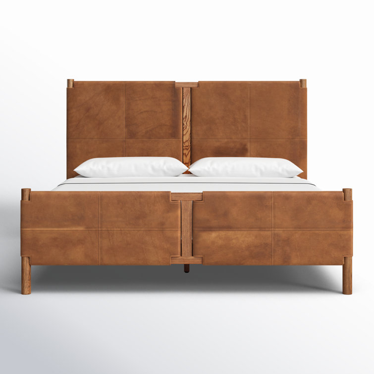 Queen Heirloom Sienna Leather Upholstered Bed with Wood Frame