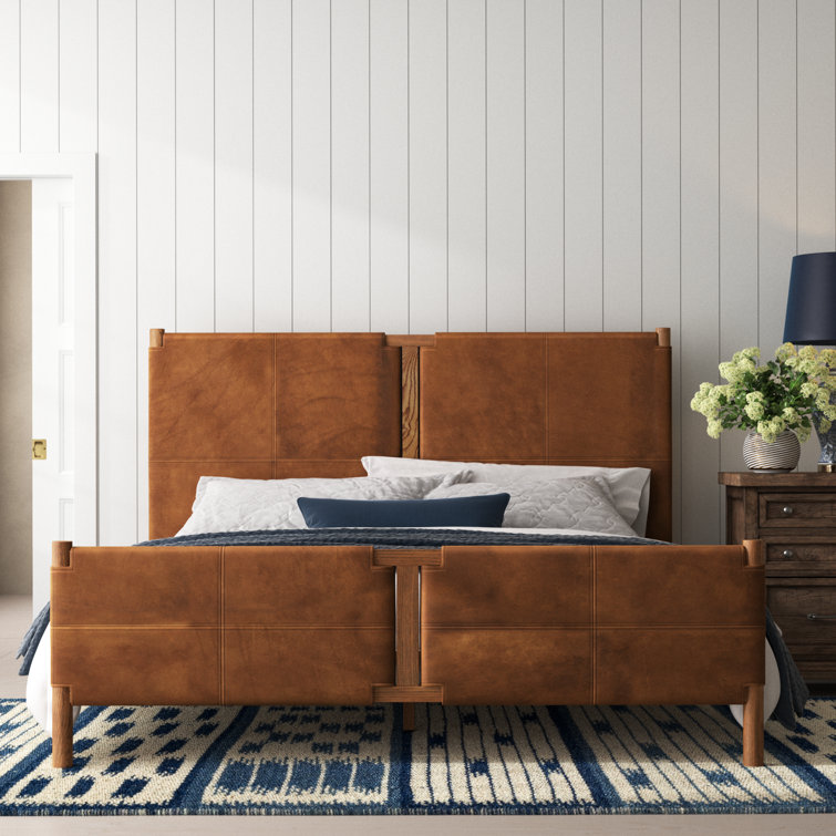 Queen Heirloom Sienna Leather Upholstered Bed with Wood Frame