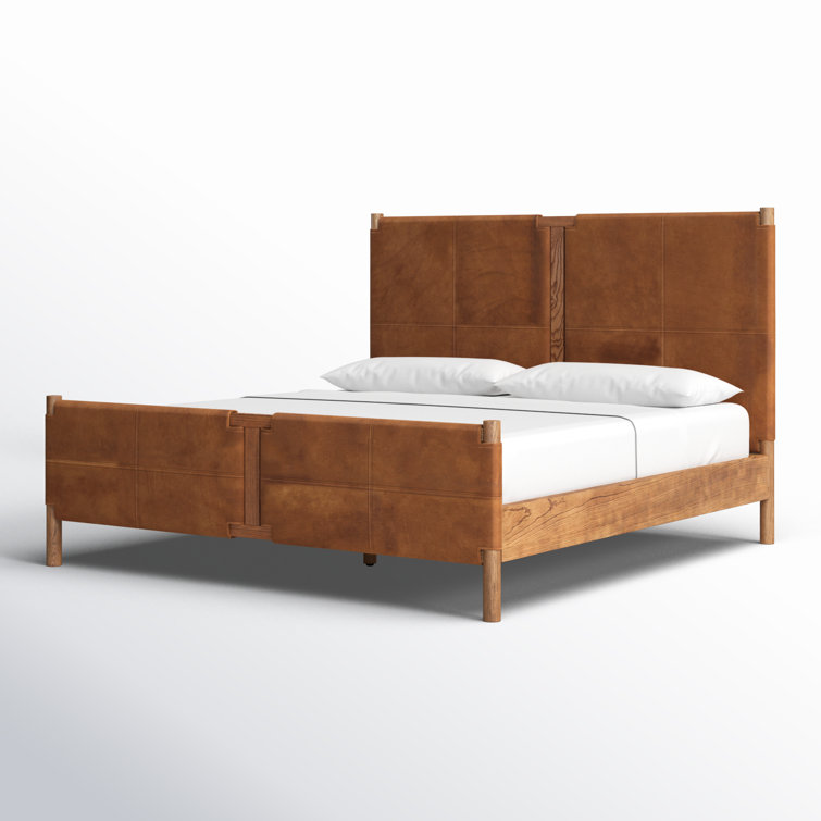 Queen Heirloom Sienna Leather Upholstered Bed with Wood Frame