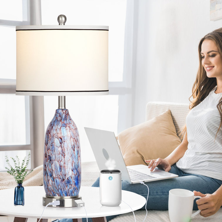 26'' Multicolor Glass Table Lamp Set with USB Ports and Silver Base