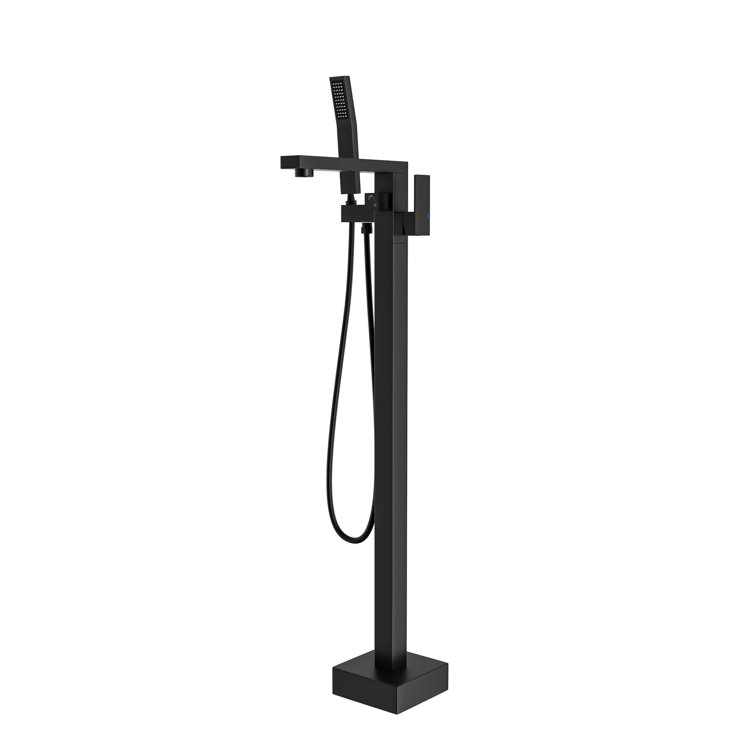 Matte Black Brass Floor-Mounted Freestanding Tub Filler