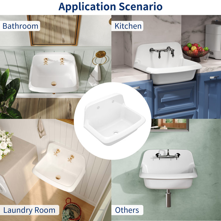 24-Inch White Ceramic Wall-Mounted Farmhouse Utility Sink